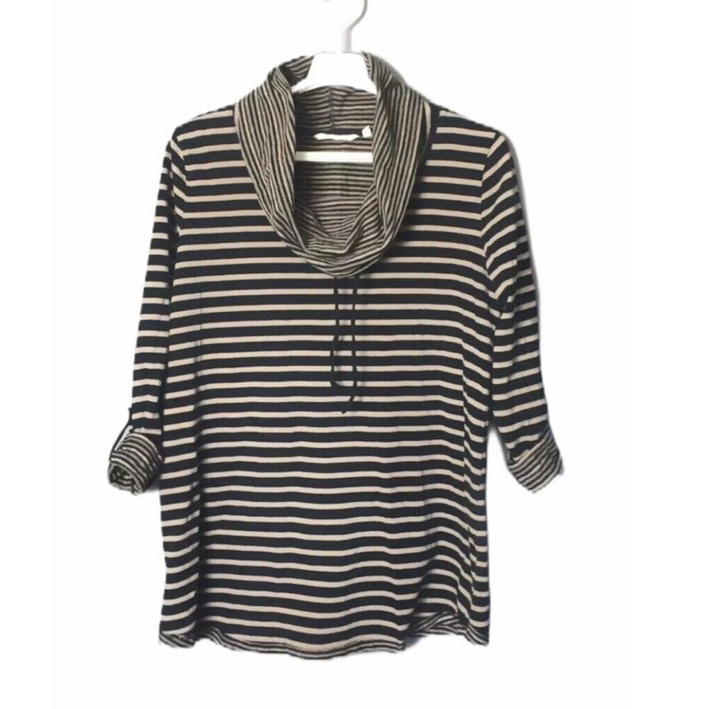 Soft Surroundings Sweater Pull Over Size XL Casual Weekend Cowl Neck Black Tan